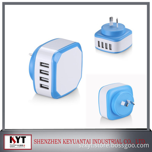 interchangeable adapter 22.5w 5V/4.5A 4 usb wall charger adapter travel USB charger for iphone and samsung with CE,Rohs,Fcc